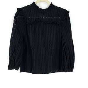 Madewell Black Eyelet Blouse Women's Size XS Long Sleeve